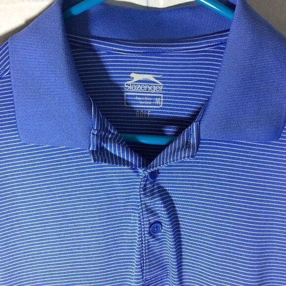Slazenger Golf Polo Golf Shirt Blue stripe Size M - Picture 3 of 5